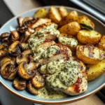 Chestnut Garlic Greek Chicken Alfredo with Sage Potatoes