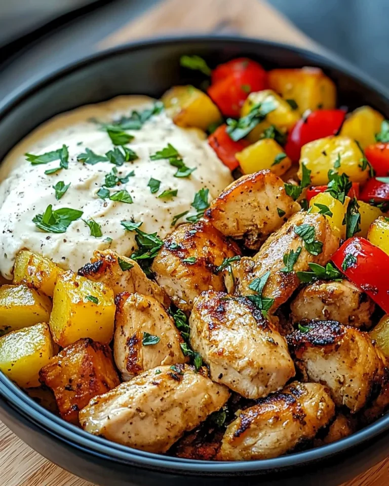 Coconut Garlic Chicken Stir-Fry Bowl with Crispy Potatoes