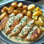 Creamy Garlic Mushroom Alfredo Chicken & Potatoes
