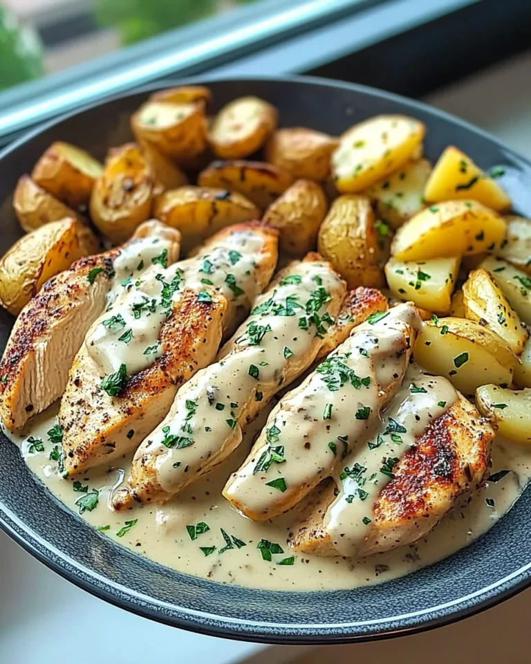 Creamy Garlic Mushroom Alfredo Chicken & Potatoes