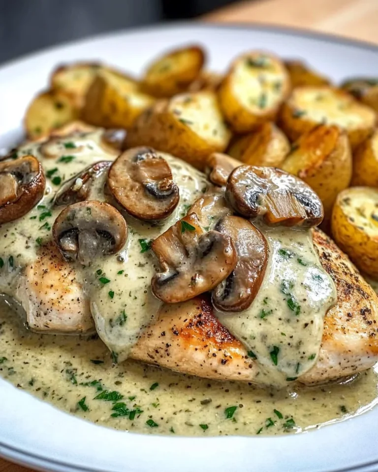 Creamy Garlic Mushroom Chicken with Roasted Potatoes