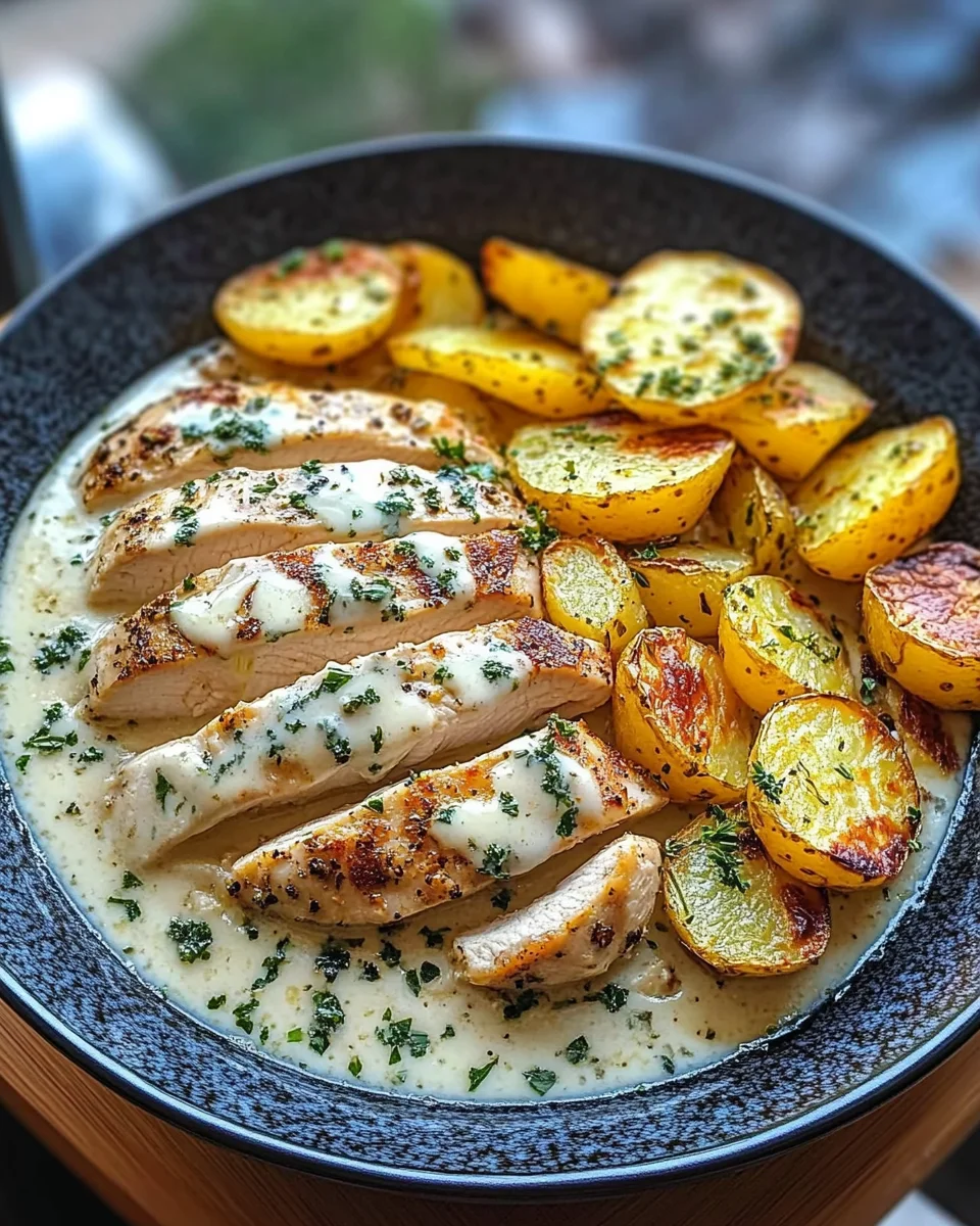 Creamy Lemon Herb Chicken Alfredo with Roasted Potatoes