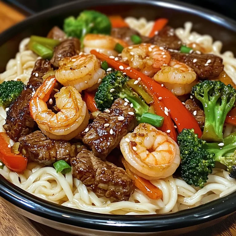 Garlic Butter Steak and Shrimp Noodles