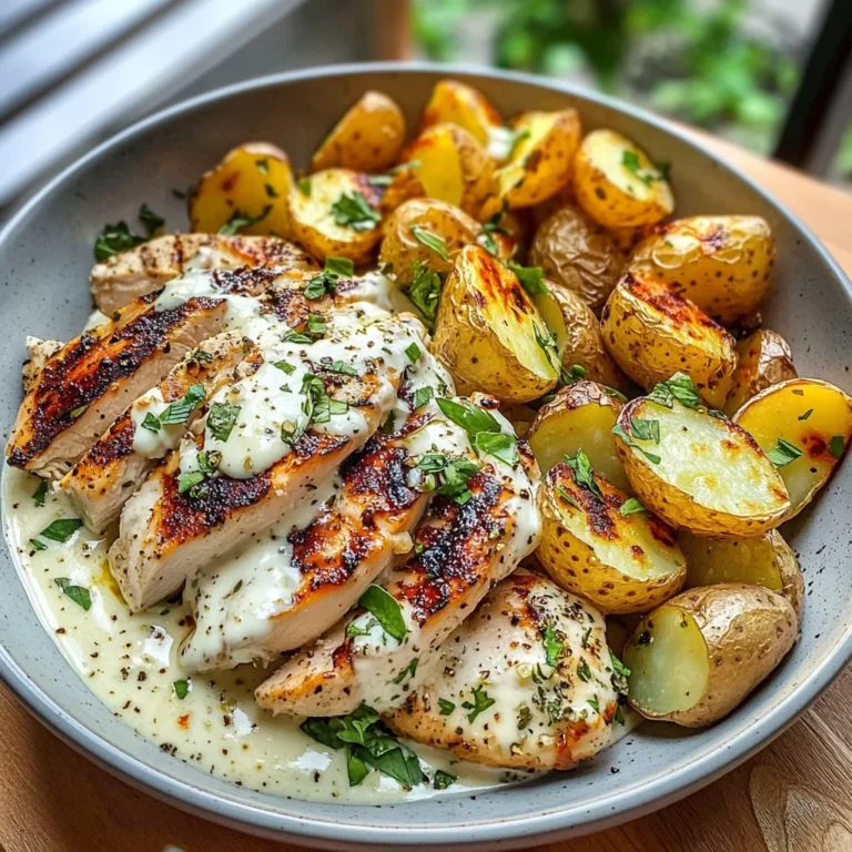 Greek Chicken Alfredo with Garlic Parmesan Potatoes