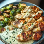 Greek Garlic Chicken Alfredo with Brussels Sprouts