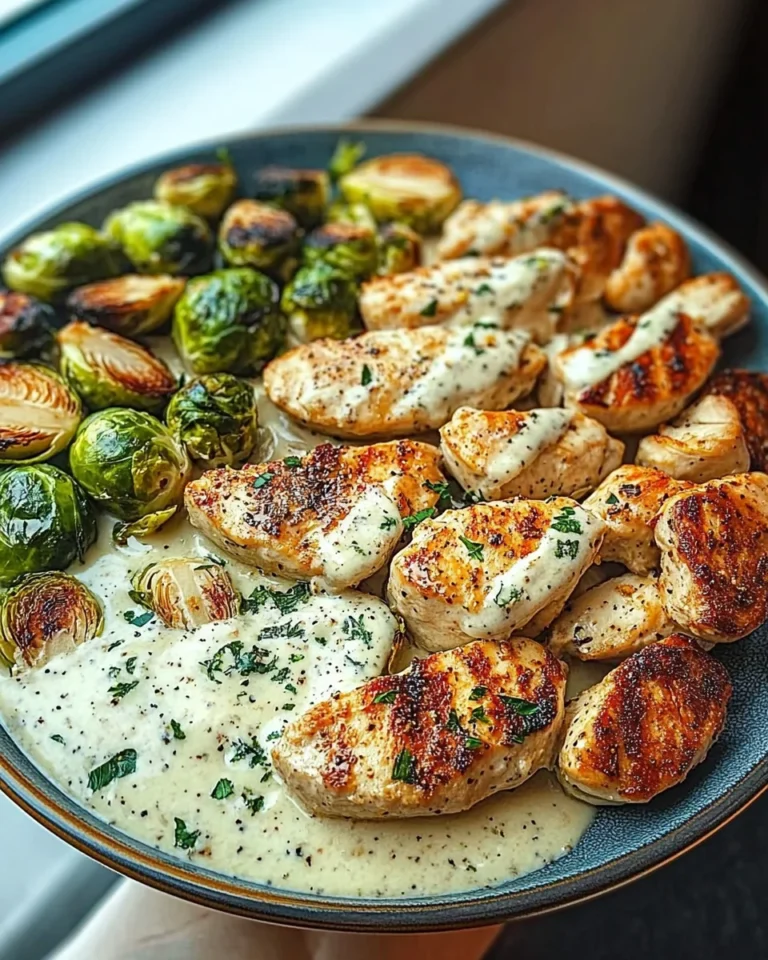 Greek Garlic Chicken Alfredo with Brussels Sprouts