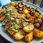 Greek Garlic Chicken with Roasted Potatoes and Pesto