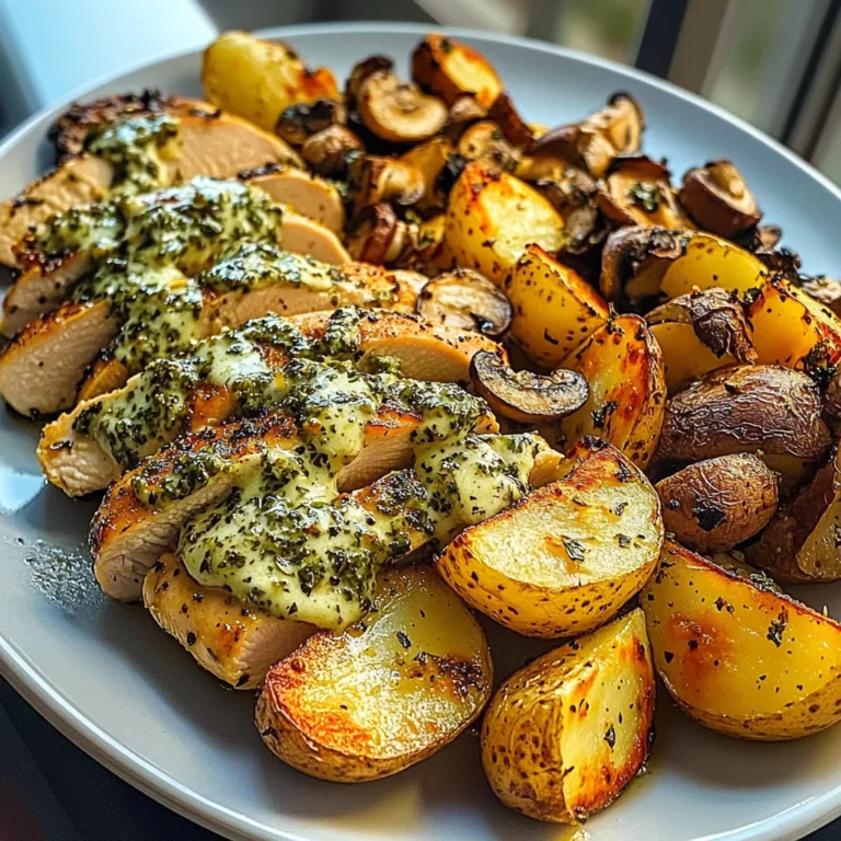 Greek Garlic Chicken with Roasted Potatoes and Pesto