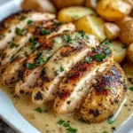 Hot Honey Greek Garlic Chicken Alfredo with Truffle Potatoes