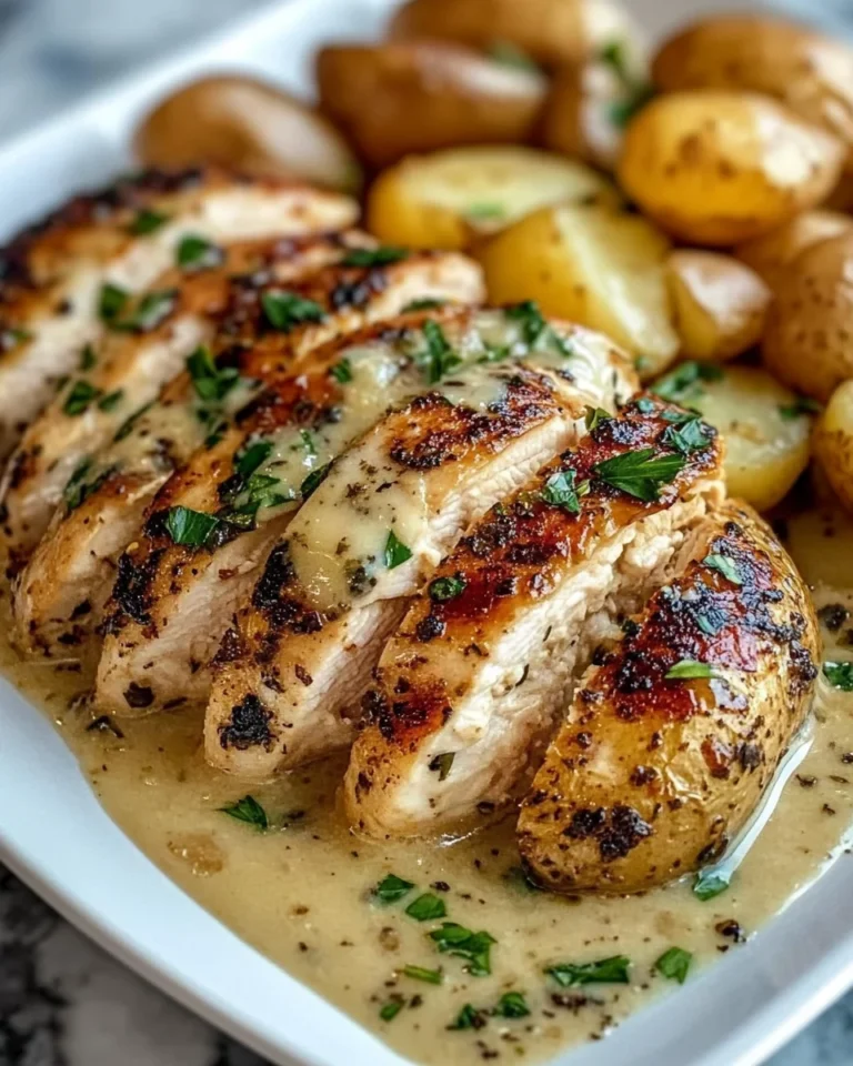 Hot Honey Greek Garlic Chicken Alfredo with Truffle Potatoes