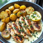 Lemon Artichoke Chicken Alfredo with Garlic Potatoes