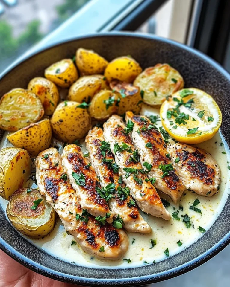 Lemon Artichoke Chicken Alfredo with Garlic Potatoes