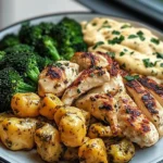 Tuscan Garlic Chicken Alfredo with Cheesy Broccoli