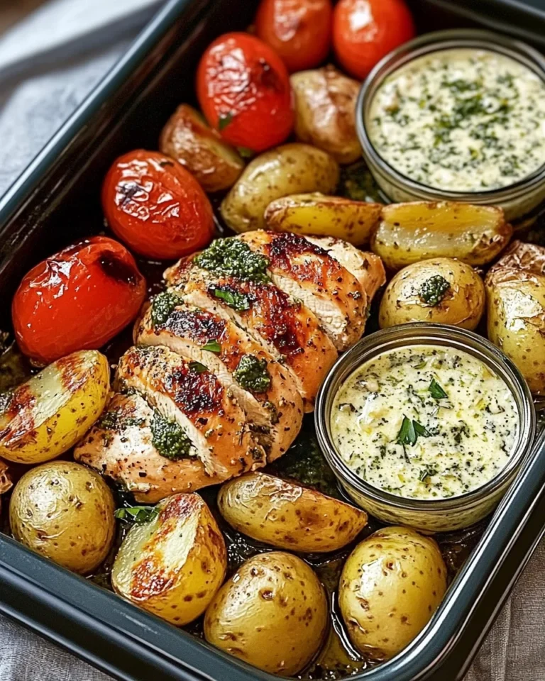 Tuscan Garlic Chicken & Potatoes with Pesto Cream