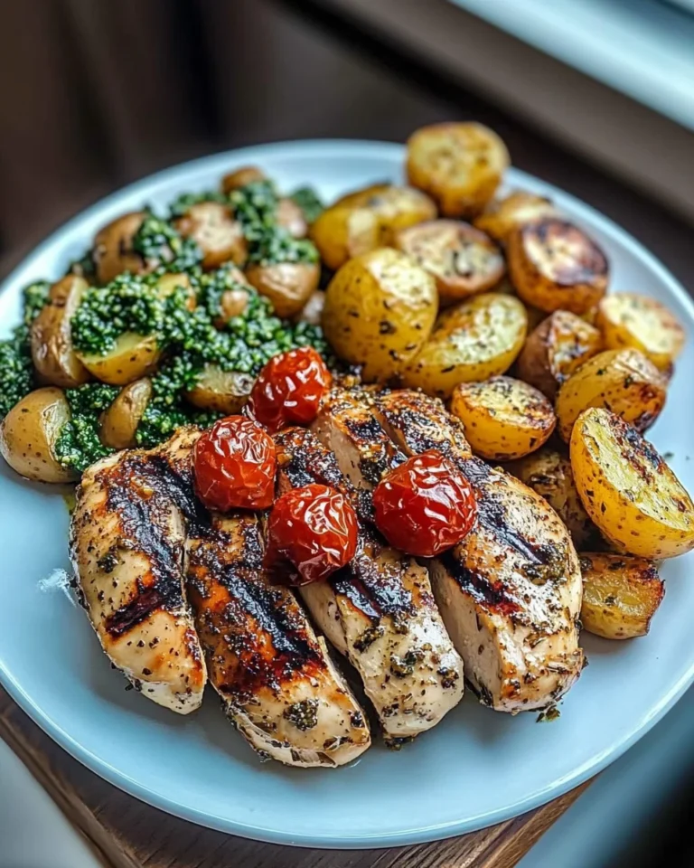 Tuscan Garlic Chicken with Roasted Potatoes and Pesto