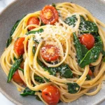 Pasta with Tomatoes and Spinach.