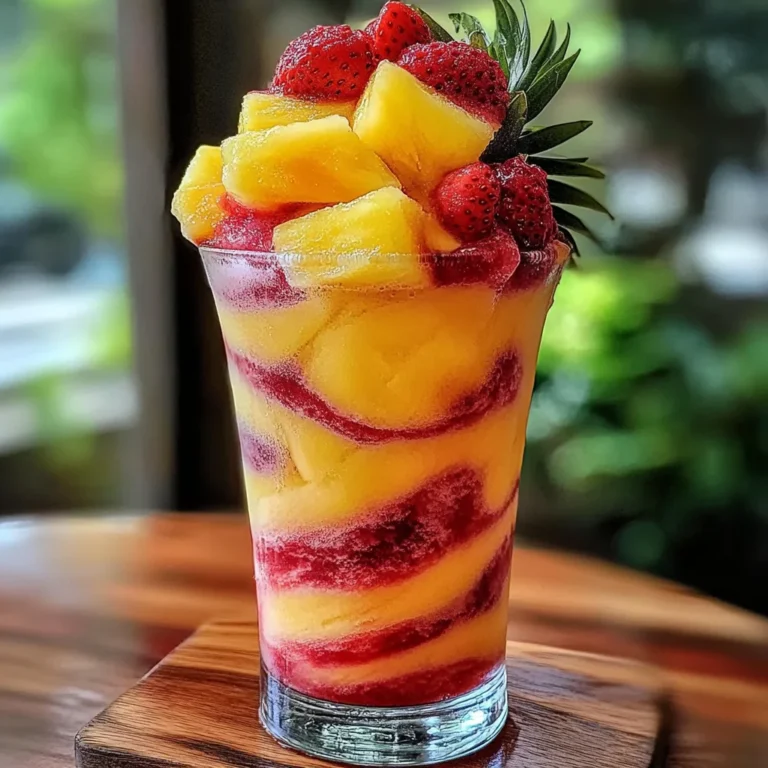 Pineapple Strawberry Swirled Slushies - Refreshing Drink