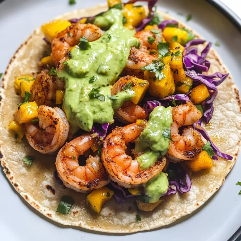 Spicy Shrimp Tacos with Mango Slaw and Avocado Crema
