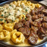 Cheesy Cajun Beef Tortellini in Creamy Garlic Alfredo