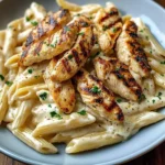 Creamy Chicken Alfredo Pasta with Grilled Chicken Strips