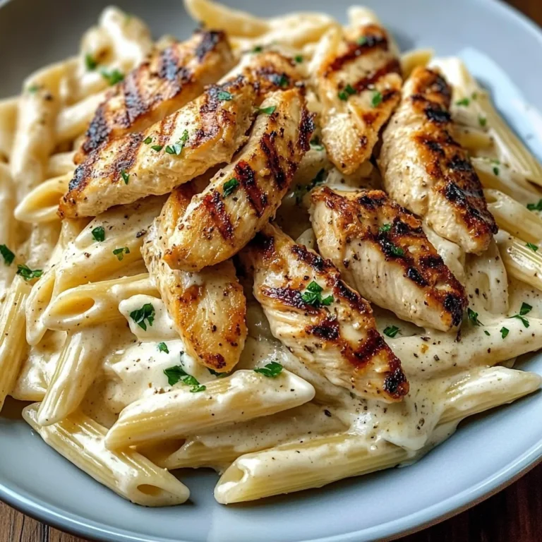 Creamy Chicken Alfredo Pasta with Grilled Chicken Strips