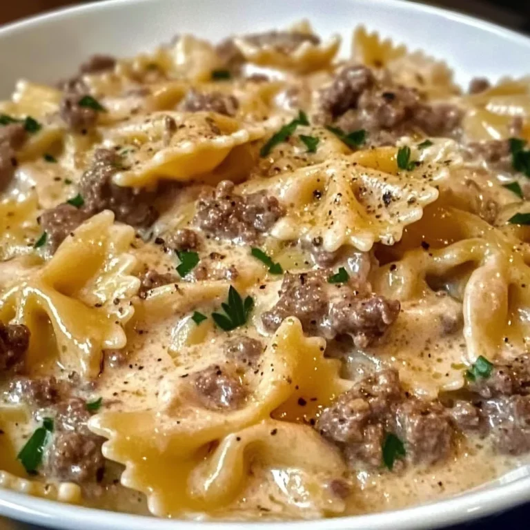 Creamy Parmesan Garlic Beef Bowtie Pasta