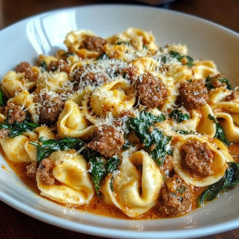 Creamy Tortellini Pasta with Beef, Spinach & Italian Sausage