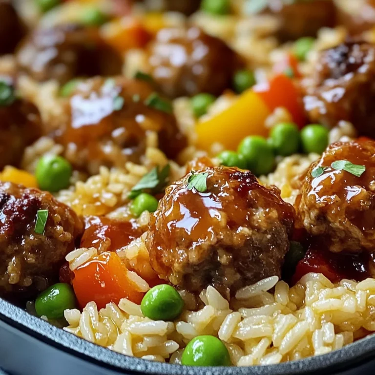 Honey Garlic Meatball Rice Bake