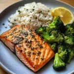 Lemon-Garlic Salmon with Broccoli & Herbed Rice
