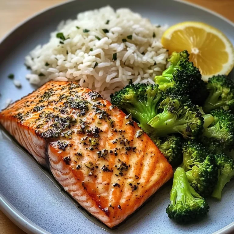 Lemon-Garlic Salmon with Broccoli & Herbed Rice