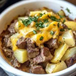 Slow Cooker Steak and Cheddar Potato Casserole
